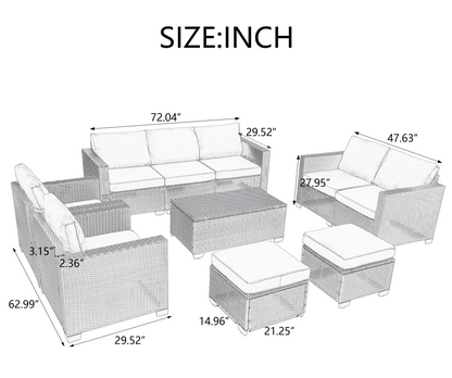 10-Piece Patio Sofa Set, Comfortable Outdoor Garden Furniture with Waterproof Cloth and Durable PE Rattan Base